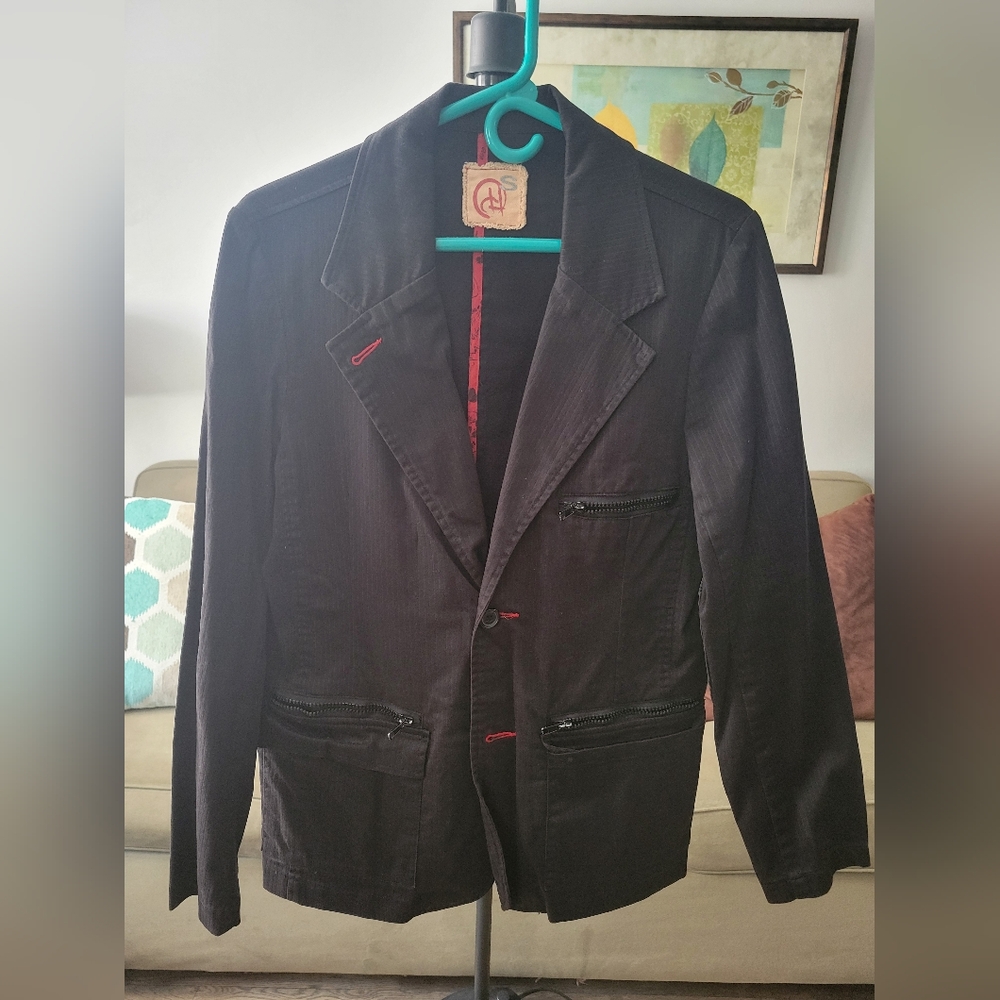 Tripp Hurley Men's Size Small Black and Red Striped Blazer